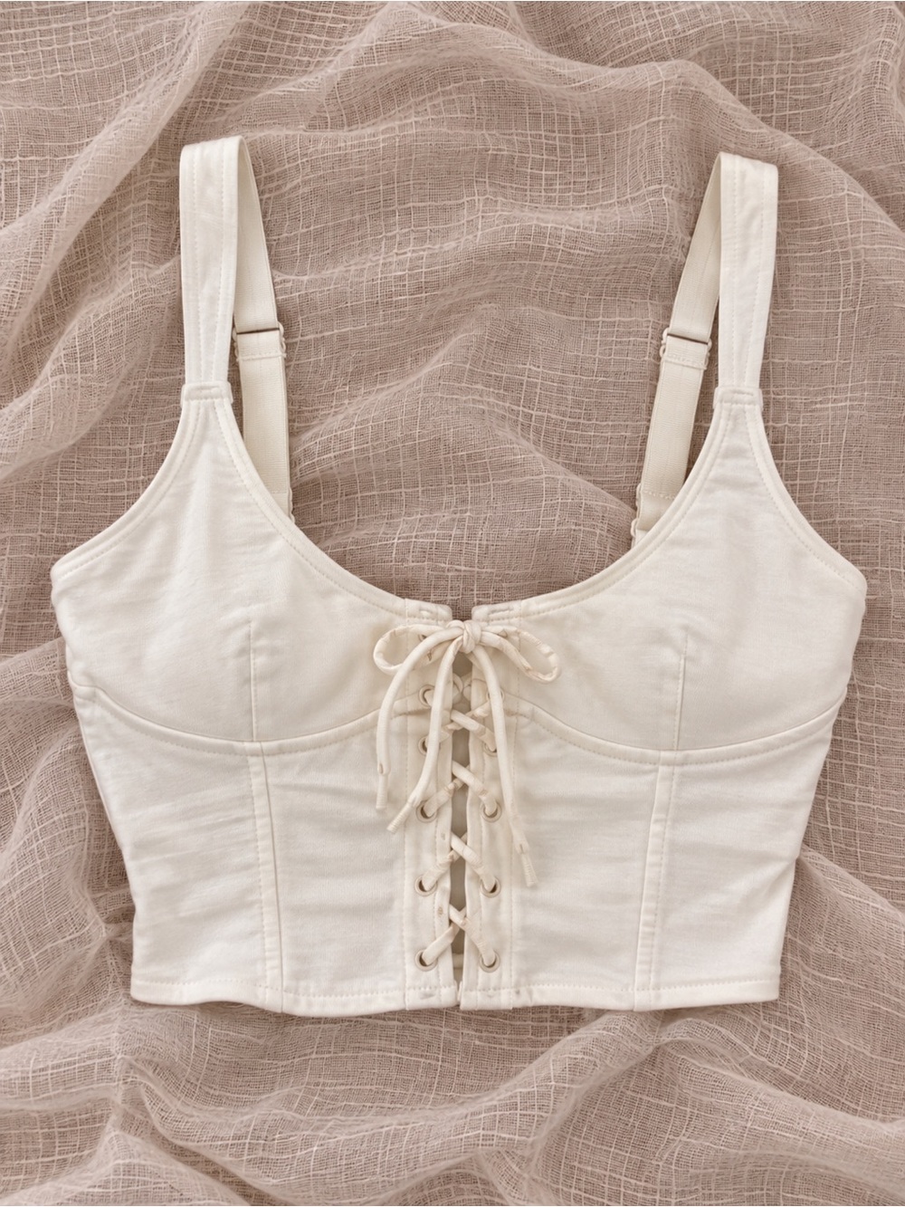 Victoria’s Secret Ivory Lace-Up Corset Crop Top